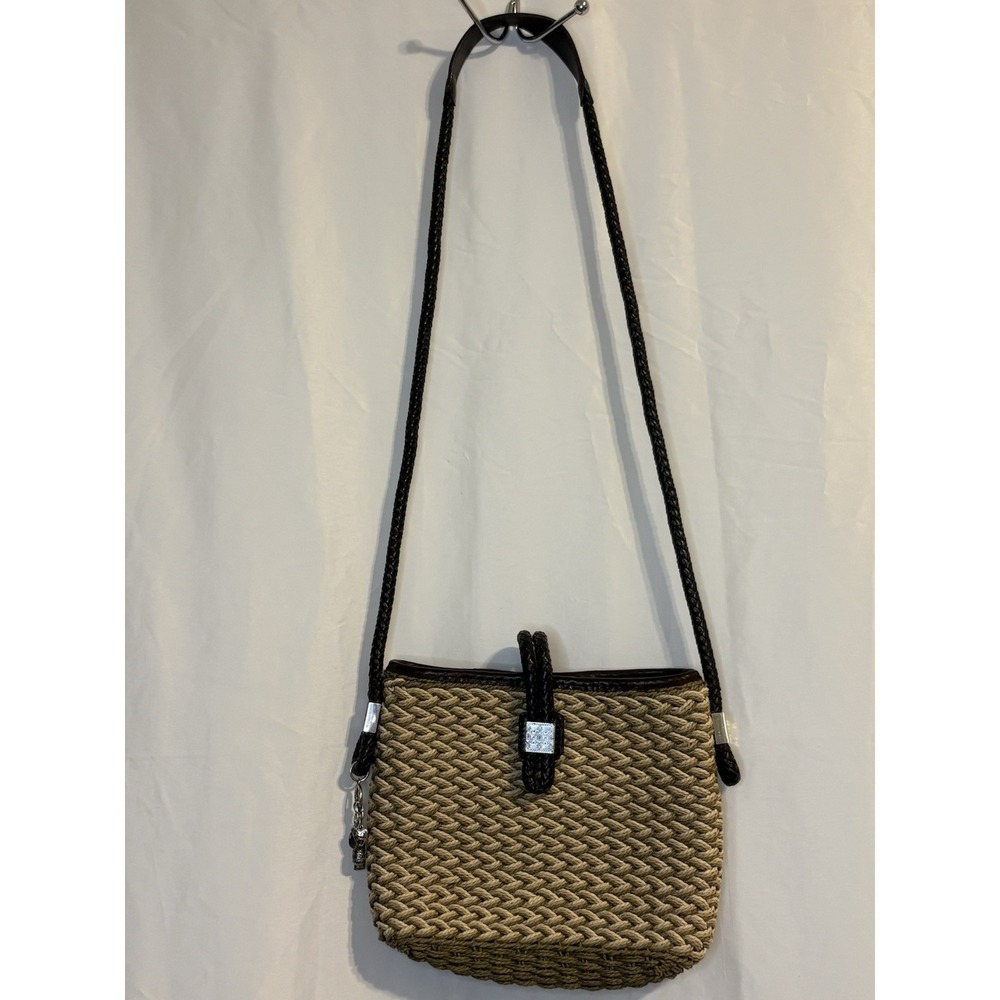 Brighton Small Beige/Brown Crossbody Bag Braided Strap Charm